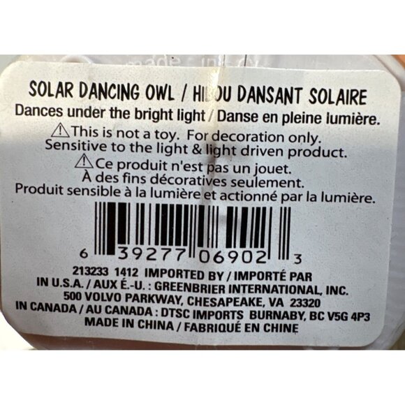 Solar Dancing Owl Figurine Decoration Gray & White Plastic Eyes Open and Close - Picture 5 of 5
